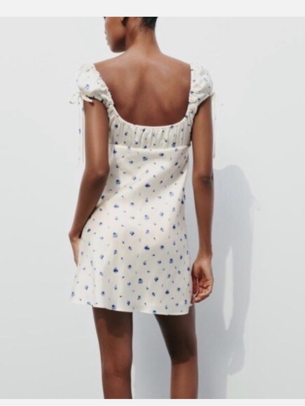 Zara Cream Mini Dress with Blue Floral Print
